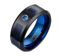 Calefee Anneau Homme Bague, Bague Fiancaille Homme Tungstene Alliance Noire Et Bleue de 8mm de Large avec Incrustation en Fibre de Carbone, Taille 67