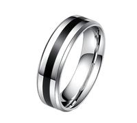 Calefee Bague Alliance Acier Inoxydable Personnalisable, Bague Fiancailles Bicolore poli Noir Argent 6MM Bague Mariage Alliance Pour Homme Gravee Taille 64