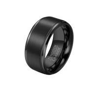 Calefee Bague Alliance Noir Homme, Alliance de Mariage Simple Tungstène 10MM Bagues de Fiancailles Brossé Gravee Personnaliséz Taille 64