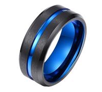 Calefee Bague Anneau Homme, Bague Tungstene Homme Personnalisable Alliance Brossé Bicolore de 8mm de Large avec Rainure, Taille 49