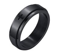 Calefee Bague Anti Stress Tournante, Bague en Acier Inoxydable Femme Personnalisable Alliance Rotatif Noir de 6mm Et 8mm de Large avec Croix, Taille 60