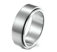 Calefee Bague Anti Stress Tournante, Bague pour Homme Mariage Acier Inoxydable 8mm de Large, Brossé Mat, Rotatif, Taille 54