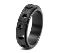 Calefee Bague Anxiété pour Homme, Bague Acier Femme Inoxydable Personnalisable Alliance Mat Rotatif Lune Et Étoile de 6mm de Large, Taille 67