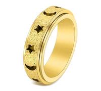 Calefee Bague Anxiété pour Homme, Bague pour Femme Personnalisé Acier Inoxydable Alliance Mat Rotatif Lune Et Étoile de 6mm de Large, Taille 62