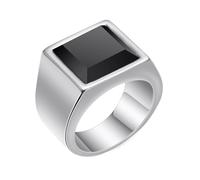 Calefee Bague de Fiancaille Femme, Bague pour Homme Personnalisé Personnalisable Sceau de 15mm avec Herbe Noire, Taille 62