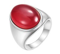 Calefee Bague de Fiancaille Homme, Bague Acier Femme Inoxydable Personnalisable Alliance en Argent avec Œil de Chat Rouge, Taille 65