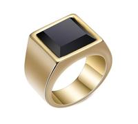 Calefee Bague de Fiançailles, Bague Acier Femme Inoxydable Personnalisable Sceau de 15mm avec Herbe Noire, Taille 65