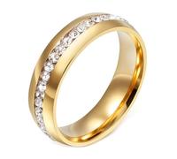 Calefee Bague de Mariage Femme, Bague Personnalisable Femme Acier Inoxydable Alliance Éternité en Or, Taille 65