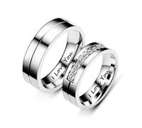 Calefee Bague de Promesse Couple Personnalisable, Alliance Mariage pour Couple Acier Inoxydable Bague Je T'Aime Avec Zirconium, Femme Taille 60 et Homme Taille 62