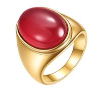 Calefee Bague Fiancaille Homme, Bague Anneau Femme Acier Inoxydable Alliance en Or avec Œil de Chat Rouge, Taille 67