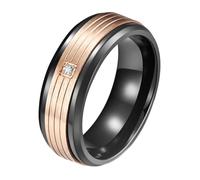 Calefee Bague Mariage Homme, Bague pour Femme Personnalisé Acier Inoxydable Alliance Brossée Bicolore de 8mm de Large avec Zirconium, Taille 67