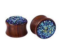 Calefee Dilatateurs Lobo Bois, Flesh Tunnel Plug Boucles d'oreilles Piercing avec paillettes 8 mm à 20 mm, bouchons d'oreille 2 pièces, 20mm=3/4 inch, Bois, No Gemstone