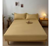 Calefee Draps et Taies D'Oreillers 3 Pièces, Drap Lit 2 Personnes 180x200cm Coton pour Matelas Epais 11-26 cm Kaki Uni