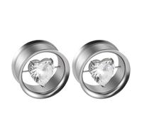 Calefee Écarteur 16mm, Tunnel Plug Acier inoxydable avec Zircone en Forme de Cœur, Bijoux de Piercing Femme 2 Pièces