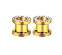Calefee Ecarteur Boucle Oreille Acier Inoxydable, 1 Paire Piercing Oreille Tunnel avec Strass 4mm Civière Piercings à Vis Or pour Homme