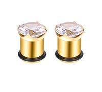 Calefee Ecarteur d'oreille Tunnel Plug 6mm en Acier Inoxydable, 2 PCS Piercings Oreilles Lobe Or avec Zirconium O-ring Extenseur Piercing Bijoux Unisexe