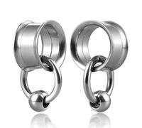 Calefee Écarteur Oreille 10mm Pendentif, Tunnel Plug Acier inoxydable avec Cercle et Perle, Bijoux de Piercing Femme 2 Pièces