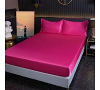 Calefee Parures Draps et Taies D'Oreillers 3 Pièces, Drap de Lit 2 Personnes 200x220cm Soie Glacée Drap Housse Matelas Rose Uni Aspect Satiné