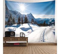 Calefee Tapisserie Décoration Murale Chambre 150x150 cm, Tapestry Wall Hanging en Polyester Salon avec Motif Paysage Nature Hivernale Montagne Enneigée