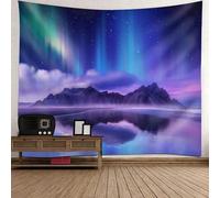Calefee Tapisserie Murale Chambre 350x256 cm, Tapestry Wall Hanging en Polyester Salon Motif de Paysage Nature Aurore Boréale et Arbres
