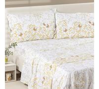 Caleffi Myosotis Parure de lit 2 places en coton et Lyocell Art. Drap housse 240 x 280 cm, drap housse 180 x 200 cm et 2 taies d'oreiller 50 x 80 cm (miel)