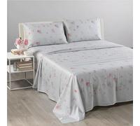 Caleffi Parure de lit double 100 % coton doux - Drap housse 180 x 200 x 25 cm, drap plat 240 x 280 cm, 2 taies d'oreiller 50 x 80 cm (Roses gris)