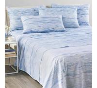 Caleffi Parure de lit double 100 % coton doux - drap housse 180 x 200 x 25 cm, drap plat 240 x 280 cm, 2 taies d'oreiller 50 x 80 cm (Wave Blue)