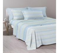 Caleffi Parure de lit double 100 % coton doux - drap housse 180 x 200 x 25 cm, drap plat 240 x 280 cm, 2 taies d'oreiller 50 x 80 cm (Misson Azzurro)