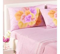 Caleffi Parure de lit double en 100 % coton - Lot de 4 taies d'oreiller 50 x 80 cm - Motif floral (rose)