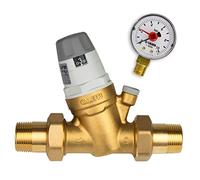 Caleffi Réducteur de pression d'eau 3/4" DN20 pour eau avec cartouche remplaçable et manomètre, soupape de dépressurisation, régulateur de pression 535051, laiton