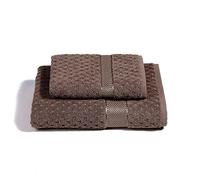 Caleffi - Serviette de Bain 2 Pièces en 100% Coton Eponge - 1 Serviette Toilette 50x100 cm + 1 Serviette Visage 40x60 cm, Douce et Ultra Absorbante - Serviettes Eponge - Lot Serviette