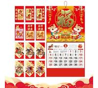 Calendar for Wall - Chinese Traditional Mount, 12 Month Hanging Chart for Dining Room, Decorative Planner with Red Envelope Design, Home Supplies, Wall Organizer for Living Room Bedroom and Study