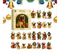 Calendario Adviento Carlin - Acrílico Decorativo Plano Temático Canino Festivo | Lot de 24 décorations colorées Diseño Invierno Idéal Hogar Pared Ventana Estantería Celebración Familia Temporada