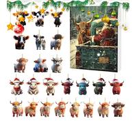 Calendario 'avvento Highland Cow Natale 24 Giorni,Calendario Conto Alla Rovescia 2D Acrilico Ornamenti Animali | Decorazioni Per Albero Di Natale Finestra Specchietto Retrovisore Porta