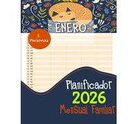 Calendario Planning Familiar 2026: Agenda familiar 2026 con 5 columnas - calendario mensual para toda la familia, ideal para escritorio durante 12 meses Enero a Diciembre, tamaño A4