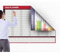 Calendrier 2025 A0 grand format (84 x 118 cm) planificateur mural roulé double face avec motif rouge et arc-en-ciel de chaque côté pour l'année complète pour le bureau à domicile