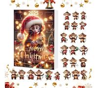 Calendrier 2025 avec pendentif arbre de Noël et singe - Pendentif en acrylique 2D - Calendrier de compte à rebours de Noël - Décoration de voiture pour voiture, vacances, bureau, chambre