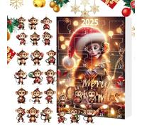 Calendrier 2025 avec pendentif arbre de Noël singe | Décoration de sapin de Noël 2D - Décoration d'intérieur pour bureau, fête, école, appartement, salle de classe