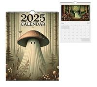 Calendrier 2025 champignon fantôme | Calendrier mural champignon | Calendrier mural champignon | Calendrier mensuel d'images de champignons | Calendrier rétro en papier décoratif