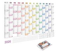 Calendrier 2026, 73,6 x 50,8 cm, grande décoration d'intérieur avec étiquettes à pointe, calendrier mural mensuel - pour lecture, santé, études mentales, tâches, maison, vacances, fête, anniversaire