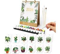 Calendrier 2026 à peindre par numéros pour adultes - Kit peinture DIY avec 12 plantes vertes différentes - Calendrier de bureau ou mural décoratif pour maison et bureau (A)
