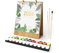 Calendrier 2026 à peindre par numéros pour adultes, Kit peinture DIY avec 12 plantes vertes différentes, Calendrier de bureau ou mural décoratif pour maison et bureau