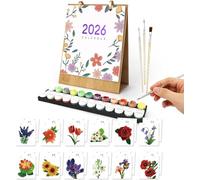 Calendrier 2026 à peindre par numéros pour adultes - Kit peinture DIY avec 12 plantes vertes différentes - Calendrier de bureau ou mural décoratif pour maison et bureau (A)