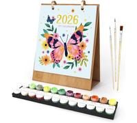 Calendrier 2026 à peindre par numéros pour adultes, Kit peinture DIY avec 12 plantes vertes différentes, Calendrier de bureau ou mural décoratif pour maison et bureau