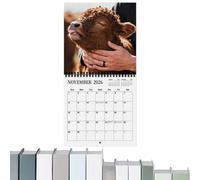 Calendrier 2026 - Agenda mensuel sur le thème de la vache - Calendrier mural mensuel 2026 | Pour chambre à coucher, école, voyage, appartement, dortoir, hôtel, salle de classe, hommes, femmes, garçons