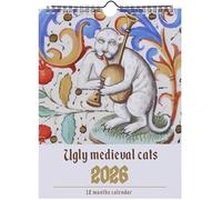 Calendrier 2026 amusant avec chats médiévaux laids - Planificateur mensuel historique étrange pour art mural, cadeau amusant pour les amateurs de chats et les amateurs d'histoire
