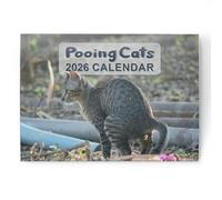 Calendrier 2026 amusant avec déjections de chats - Affichage mensuel A3 lorsqu'il est ouvert - Planificateur britannique à suspendre avec photos de chat coquin - Cadeau humoristique pour la famille ou