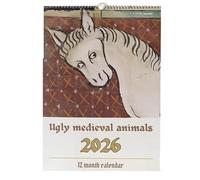 Calendrier 2026 avec animaux médiévaux laids - Calendrier 2026 amusant pour les amateurs de design médiéval unique, calendrier mural avec animaux médiévaux étranges pour art mural et humour bâillonné