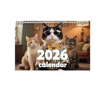 Calendrier 2026 avec chats élégants, 28,4 x 21,1 cm, calendrier chat mignon, cadeau amusant pour collègues, amis et amoureux des chats, cadeau utile pour adultes