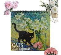 Calendrier 2026 Avec Des Chats Dans Le Style Van Gogh, Calendrier Artistique Amusant Avec Des Chats De 20,8 X 20,8 Cm, Parodie De L'histoire De L'art Avec De-s C-hats Comme Thème, Calendriers Mensuel